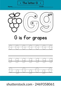 Alphabet Letter G exercise with  vocabulary illustration, vector