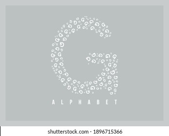 Alphabet letter g with fill random text g, vector alphabet