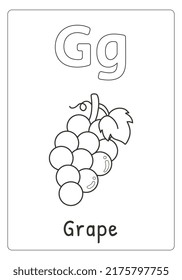 Alphabet letter G for grape coloring page for kids