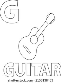 Alphabet letter G for Guitar Coloring Book Pages for Children and Kids