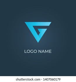 Alphabet letter G logo with triangle form on isolated dark blue