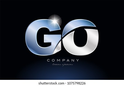 alphabet letter go g o logo design with metal blue color suitable for a company or business