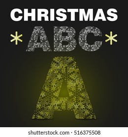 The alphabet letter A from gold snowflakes. Vector christmas abc