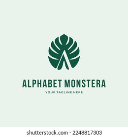 Alphabet Letter A green monstera deliciosa custom logo typography logo design vector vector illustration