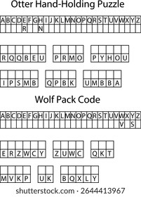 Alphabet Letter Grid Puzzle Otter Hand Holding Wolf Pack Code letters