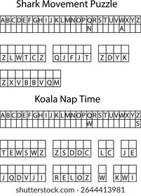 Letra alfabética Grade Puzzle Tubarão Coala Animais Palavras Letras do jogo