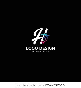 Alphabet letter H with abstract shape logo design vector 