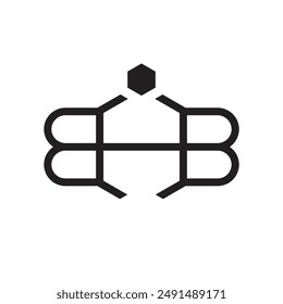 alphabet letter h b hexagon shape honey bee logo outline stroke vector eps