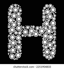 Alphabet letter h coloring book page design with round geometric circle shapes style.