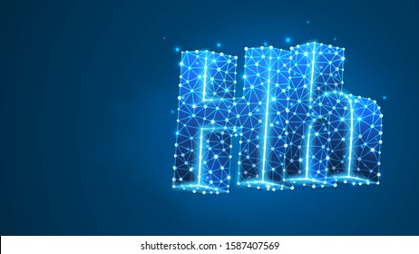 Alphabet letter H. Design of an Uppercase and lowercase letters. Banner, template or a pattern. Abstract digital wireframe, low poly mesh, vector blue neon 3d illustration. Triangle, line, dot