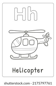Alphabet letter H for helicopter coloring page for kids