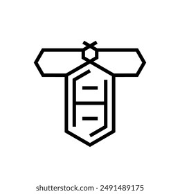 alphabet letter h hexagon shape honey bee logo outline stroke vector eps