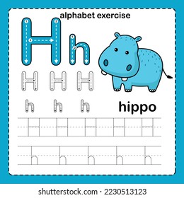 Alphabet Letter  H - Hippo exercise with cartoon vocabulary illustration, vector