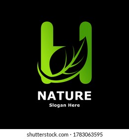Alphabet letter H with leaf vector logo template. Suitable for business, lettering, nature and art