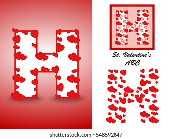 Alphabet Letter H With Red Heart Valentine Day. Valentine`s Day Alphabet of Hearts Vector Illustration. Love ABC