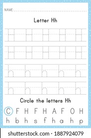 Alphabet Letter H Tracing Worksheet. Activity for pre schoolers and kindergarten. English Alphabet training for kids. A4 paper ready to print.