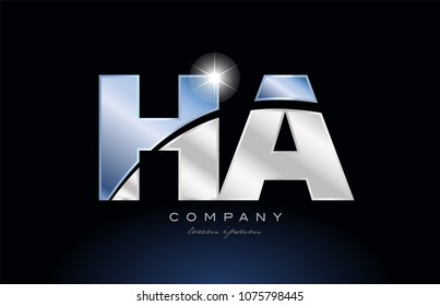 alphabet letter ha h a logo design with metal blue color suitable for a company or business