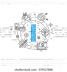 Alphabet Letter I. Flat Style, Thin Line Art Design. Set of application development, web site coding, information, mobile technologies, business icons and elements. Modern concept vectors collection