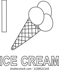 Alphabet letter I for Icecream Coloring Book Pages for Children and Kids