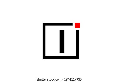 I alphabet letter icon logo in black and white. Company and business design with square and red dot. Creative corporate identity template