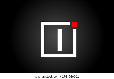 I alphabet letter icon logo in black and white color. Company and business design with square and red dot. Creative corporate identity template