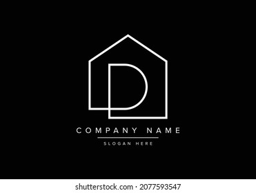Alphabet Letter Icon Logo D With A House Or Home. Real Estate Line Art