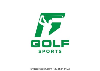 Alphabet letter icon logo F for Golf logo design vector template, Vector label of golf, Logo of golf championship, illustration, Creative icon, design