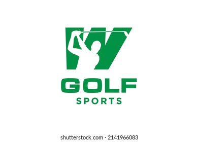 Alphabet letter icon logo W for Golf logo design vector template, Vector label of golf, Logo of golf championship, illustration, Creative icon, design