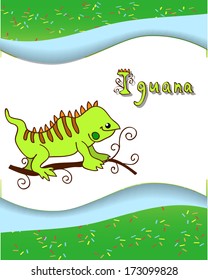 Alphabet letter I and  iguana with a colored background