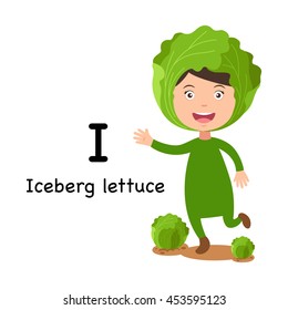 Alphabet Letter I-iceberg lettuce,vector illustration