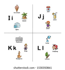 Alphabet Letter I-J-K-L vector illustration