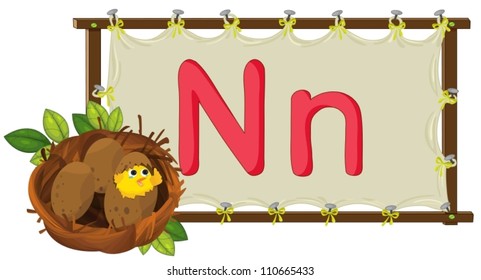 Alphabet letter illustration on a brown canvas
