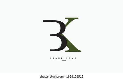 Letra alfabética logotipo inicial monograma BK, KB, B y K 