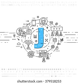 Letra alfabeta J. Estilo Plano, Diseño De Arte De Línea Delgada. Conjunto de desarrollo de aplicaciones, codificación de sitios web, información, tecnologías móviles, iconos de negocios y elementos. Colección moderna de vectores de concepto