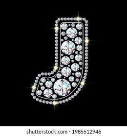 Alphabet letter J made from bright, sparkling diamonds. Jewelry font. 3d realistic style vector illustration.
