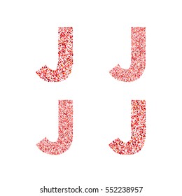 Alphabet letter J with red heart on Valentine's Day. Valentine`s Day Alphabet of Hearts. Love ABC.
