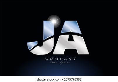 alphabet letter ja j a logo design with metal blue color suitable for a company or business