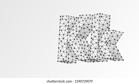Alphabet letter K. Abstract digital wireframe, low poly mesh, vector white origami 3d illustration. Design of an Uppercase and lowercase letters. Banner, template or a pattern. Triangle, line, dot