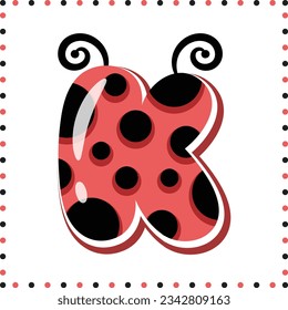 Alphabet letter K cute ladybug theme drawing