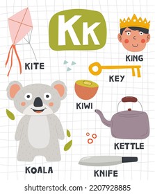 Alphabet Letter K Cute Object Animal Stock Vector (Royalty Free ...