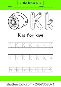 Alphabet Letter K exercise with  vocabulary illustration, vector