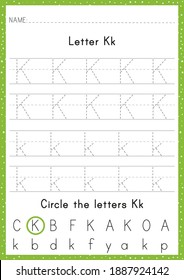 Alphabet Letter K Tracing Worksheet Activity Stock Vector (Royalty Free ...