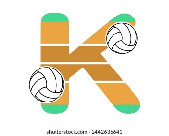 Alphabet Letter K with Volleyball Illustration