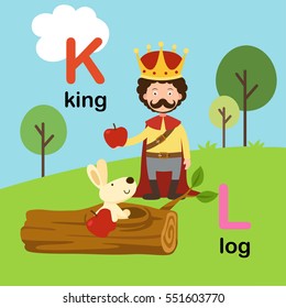 Alphabet Letter K-king,L-log,vector illustration