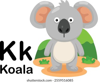 Alphabet Letter K-Koala with cartoon vocabulary illustration, vector