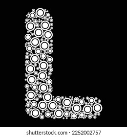 Alphabet letter l coloring book page design with round geometric circle shapes style.