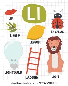 Alphabet Letter L Cute Object Animal Stock Vector (Royalty Free ...