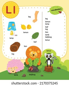 Alphabet Letter L Education Vocabulary Illustration, Vector