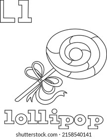 Alphabet letter L for Lollipop Coloring Book Pages for Children and Kids