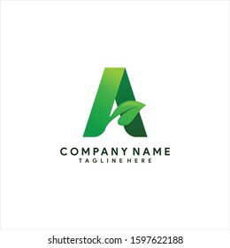 Alphabet Letter A Leaf Logo Design Template